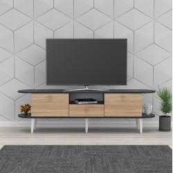 Έπιπλο τηλεόρασης beecon από μελαμίνη σε μαύρο μάρμαρο και Sonama  με λευκά πόδια διαστάσεων 180x36x53Υcm