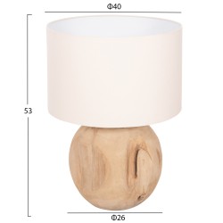 Επιτραπέζιο φωτιστικό oranye από ξύλο τεακ με λευκό καπέλο από pvc Φ40x53Υ cm.