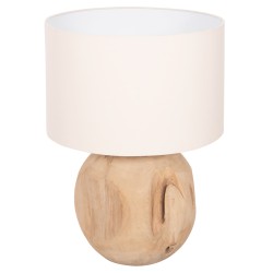 Επιτραπέζιο φωτιστικό oranye από ξύλο τεακ με λευκό καπέλο από pvc Φ40x53Υ cm.