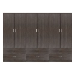 Ντουλάπα εξάφυλλη Reina με 6 συρτάρια μελαμίνη σε Zebrano 240x42x181Υcm