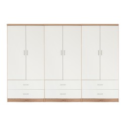 Ντουλάπα εξάφυλλη Reina me 6 συρτάρια μελαμίνη σε λευκό Sonama 240x42x181Υcm