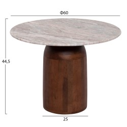 Τραπέζι σαλονιού στρόγγυλο Maled γκρι μάρμαρo - ξύλο Mango φ60x44,5Υcm