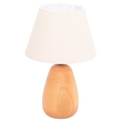 Επιτραπέζιο φωτιστικό conni με εκρού καπέλο και ξύλινη βάση διαστάσεων Φ23x34Υ cm.