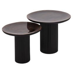 Τραπέζια σαλονιού 2τμχ Elaf ξύλο Mango εμαγιέ - μεταλλικές βάσεις