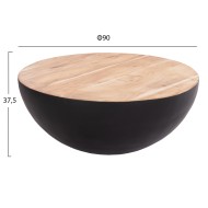 Διακοσμητικό τραπέζι σαλονιού bowl φ90x37,5Ycm μαύρο με ξύλο ακακίας