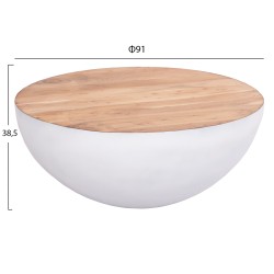 Διακοσμητικό τραπέζι σαλονιού bowl φ91x38,5Ycm λευκό με ξύλο ακακίας 