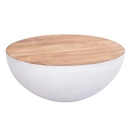 Διακοσμητικό τραπέζι σαλονιού bowl φ91x38,5Ycm λευκό με ξύλο ακακίας 