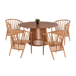 Σετ τραπεζαρίας 5τμχ Permaine στρόγγυλο τραπέζι Φ150cm με 4 καρέκλες σε φυσικό ξύλο
