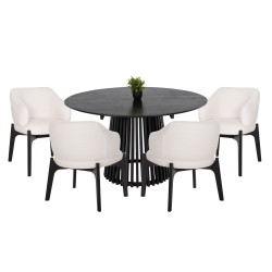 Σετ τραπεζαρίας 5τμχ Abai στρόγγυλο τραπέζι Φ150cm με 4 καρέκλες σε μαύρο χρώμα
