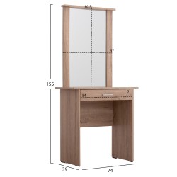 Τουαλέτα με καθρέπτη και σκαμπό Crystel μελαμίνης σε χρώμα Sonama Oak διαστάσεων 74x39x155Υcm