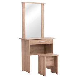 Τουαλέτα με καθρέπτη και σκαμπό Crystel μελαμίνης σε χρώμα Sonama Oak διαστάσεων 74x39x155Υcm