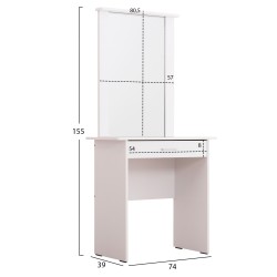 Τουαλέτα με καθρέπτη και σκαμπό Crystel μελαμίνης σε χρώμα λευκό διαστάσεων 74x39x155Υcm