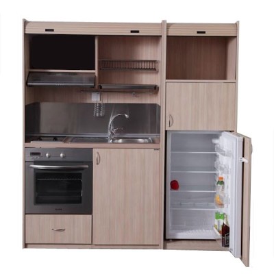 Πολυκουζίνα mini kitchen 190cm με μεγάλο ψυγείο & μεγάλο φούρνο απόχρωση βέγγε για γραφεία