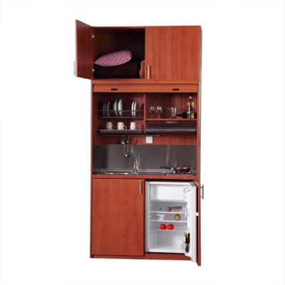 Πολυκουζίνα mini kitchen 125cm με πατάρι απόχρωση δρυς για ξενώνες, γραφεία & φοιτητικά studio