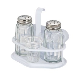 Σετ αλατοπίπερο χρώμα λευκό No4 σε κλασσική γραμμή με τρία δοχεία και θήκη χαρτοπετσέτας ανοξείδωτο 18/0