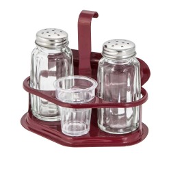 Σετ αλατοπίπερο χρώμα μπορντώ No4 σε κλασσική γραμμή με τρία δοχεία και θήκη χαρτοπετσέτας ανοξείδωτο 18/0