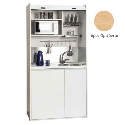Πολυκουζίνα mini kitchen 105cm OFFICE απόχρωση δρυς με ψυγείο χωρίς φούρνο για ξενώνες, γραφεία & φοιτητικά studio