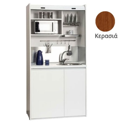Πολυκουζίνα mini kitchen 105cm OFFICE απόχρωση κερασιάς με ψυγείο χωρίς φούρνο για ξενώνες, γραφεία & φοιτητικά studio