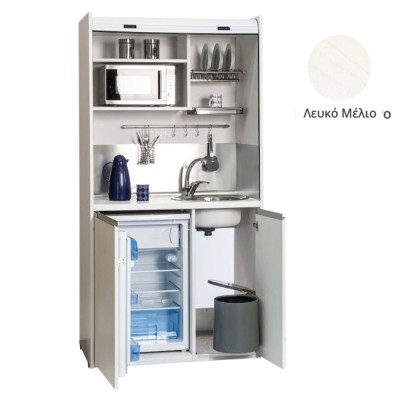 Πολυκουζίνα mini kitchen 105cm OFFICE απόχρωση λευκή με ψυγείο χωρίς φούρνο για ξενώνες, γραφεία & φοιτητικά studio
