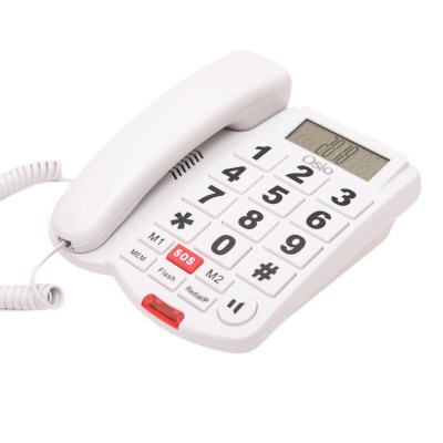 Ενσύρματο τηλέφωνο με μεγάλα πλήκτρα, ανοιχτή ακρόαση, κουμπί SOS σε λευκό χρώμα OSWB-4760W της OSIO