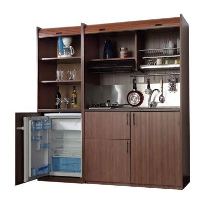 Πολυκουζίνα mini kitchen 190cm με μικρό ψυγείο & φουρνάκι απόχρωση πεπαλαιωμένου για ξενώνες