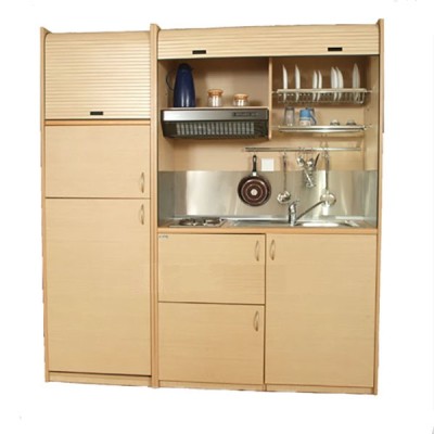 Πολυκουζίνα mini kitchen 190cm με μεγάλο ψυγείο & φουρνάκι απόχρωση πεύκου για γραφεία