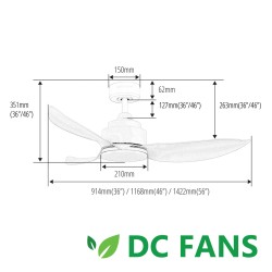 Ανεμιστήρας οροφής με τηλεχειριστήριο και LED με 6 επιλογές ταχύτητας Telemax 46-YJ356