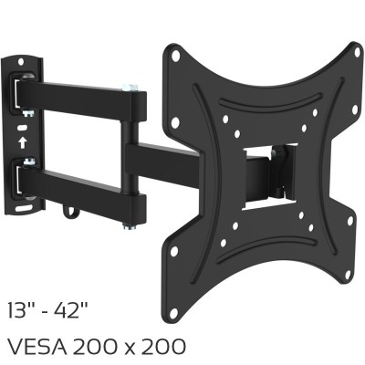 Osio βάση για στερέωση τηλεόρασης 13″– 42″ VESA 200x200mm με γωνία κάθετης κλίσης -5° +15° σε μαύρο χρώμα