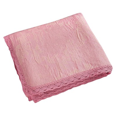 Κουβέρτα ζακάρ Art 1348 με δαντέλα μονή σε χρώμα Candy ροζ διαστάσεων 230x250cm