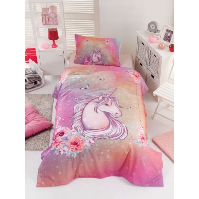 Σετ παπλωματοθήκη μονή Unicorn Art 6114 διαστάσεων 160x240cm σε ροζ χρώμα