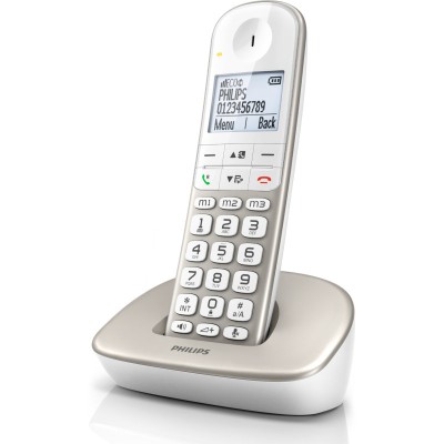Ασύρματο τηλέφωνο συμβατό με ακουστικά βαρηκοΐας, με ανοιχτή ακρόαση, φωτ. οθόνη και φραγή κλήσεων Philips XL4901S/GRS σε λευκό χρώμα