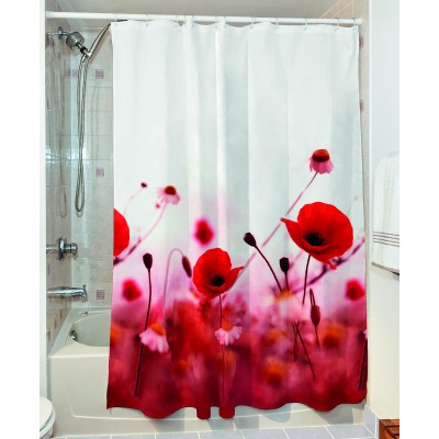 Κουρτίνα μπάνιου Poppies Art 3067 διαστάσεων 190x180cm σε χρώμα λευκό με κόκκινα λουλούδια