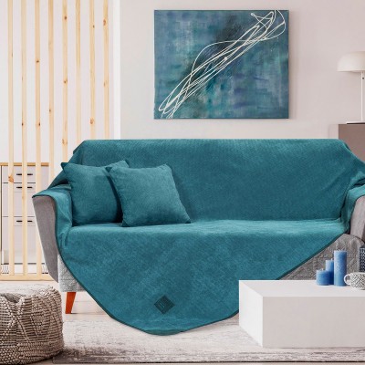 Ριχτάρι για τριθέσιο καναπέ Micro velour διαστάσεων 180x300cm Art 8406 σε πετρόλ χρώμα