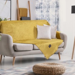 Ριχτάρι για τετραθέσιο καναπέ Velvety διαστάσεων 180x350cm Art 8412 σε χρώμα ώχρα  Ριχτάρι για τετραθέσιο καναπέ Velvety διαστάσεων 180x350cm Art 8412 σε χρώμα ώχρα