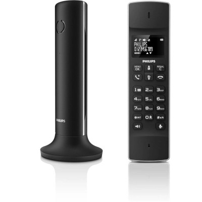 Ασύρματο τηλέφωνο με ανοιχτή ακρόαση, φωτιζόμενη οθόνη & πληκτρ. και 50 διπλές μνήμες Philips μαύρου χρώματος (Ελληνικό Μενού) 