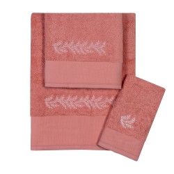 Σετ πετσέτες με κέντημα Art 3374 3 τεμαχίων σε κοραλί χρώμα Σετ πετσέτες με κέντημα Art 3374 3 τεμαχίων σε κοραλί χρώμα