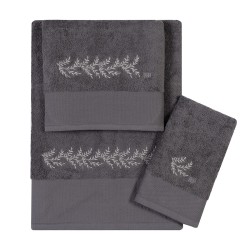 Σετ πετσέτες με κέντημα Art 3374 πακέτο 3 τεμαχίων σε ανθρακί χρώμα Σετ πετσέτες με κέντημα Art 3374 πακέτο 3 τεμαχίων σε ανθρακί χρώμα