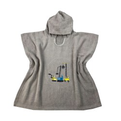 Παιδικό μπουρνούζι - πόντσο για 2-4 ετών σχέδιο excavators διαστάσεων 55x110cm