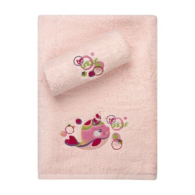 Σετ πετσέτες παιδικές Art 5401 2 τεμαχίων σε χρώμα ροζ με κέντημα 