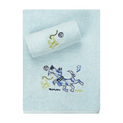 Σετ πετσέτες Art 5404 παιδικές 2 τεμαχίων με κέντημα σκυλάκι σε γαλάζιο χρώμα