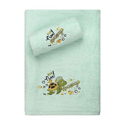 Σετ πετσέτες παιδικές Art 5408 2 τεμαχίων σε χρώμα βεραμάν με σχέδιο χελώνα
