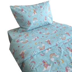 Παπλωματοθήκη μονή παιδική σχέδιο Castle Unicorn διαστάσεων 165x250cm με μαξιλαροθήκη