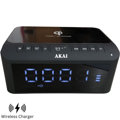 Ξυπνητήρι, ασύρματος φορτιστής και ηχείο Bluetooth με διπλό USB, Aux-In και FM – 5 W RMS Akai ACRB-1000 