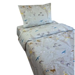 Παπλωματοθήκη μονή παιδική διαστάσεων 165x250cm με μαξιλαροθήκη σχέδιο Animal World﻿