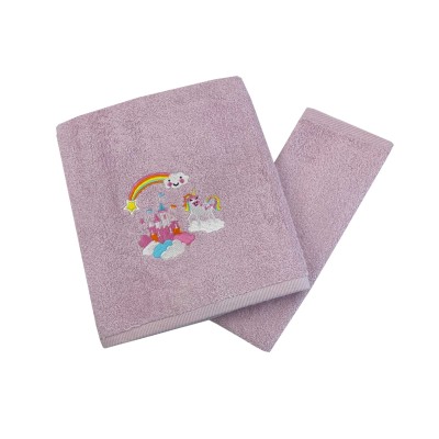 Σετ παιδικές πετσέτες 2 τεμαχίων με σχέδιο Unicorn Castle σε ροζ χρώμα