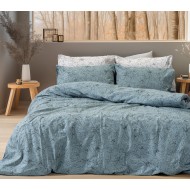 Σετ σεντόνια φανελένια King Size με λάστιχο Nebbiolo Art 12636 διαστάσεων 185x200+32cm σε χρώμα πετρόλ 