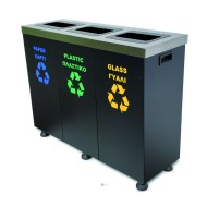 Μεταλλικός κάδος ανακύκλωσης τριπλός με χωρητικότητα 3x60lt σε μαύρο χρώμα