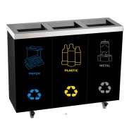 Μεταλλικός κάδος ανακύκλωσης τριπλός με χωρητικότητα 3x60lt σε μαύρο χρώμα