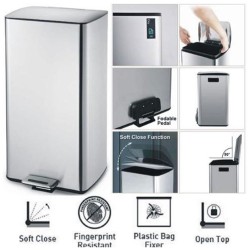 Παραλληλόγραμμος κάδος ανοξείδωτος με πενταλ slim line και  καπάκι Soft Close