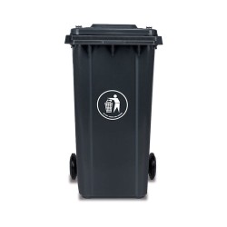 Πλαστικός κάδος απορριμάτων 240lt σε γκρι χρώμα τροχήλατος με καπάκι HACCP